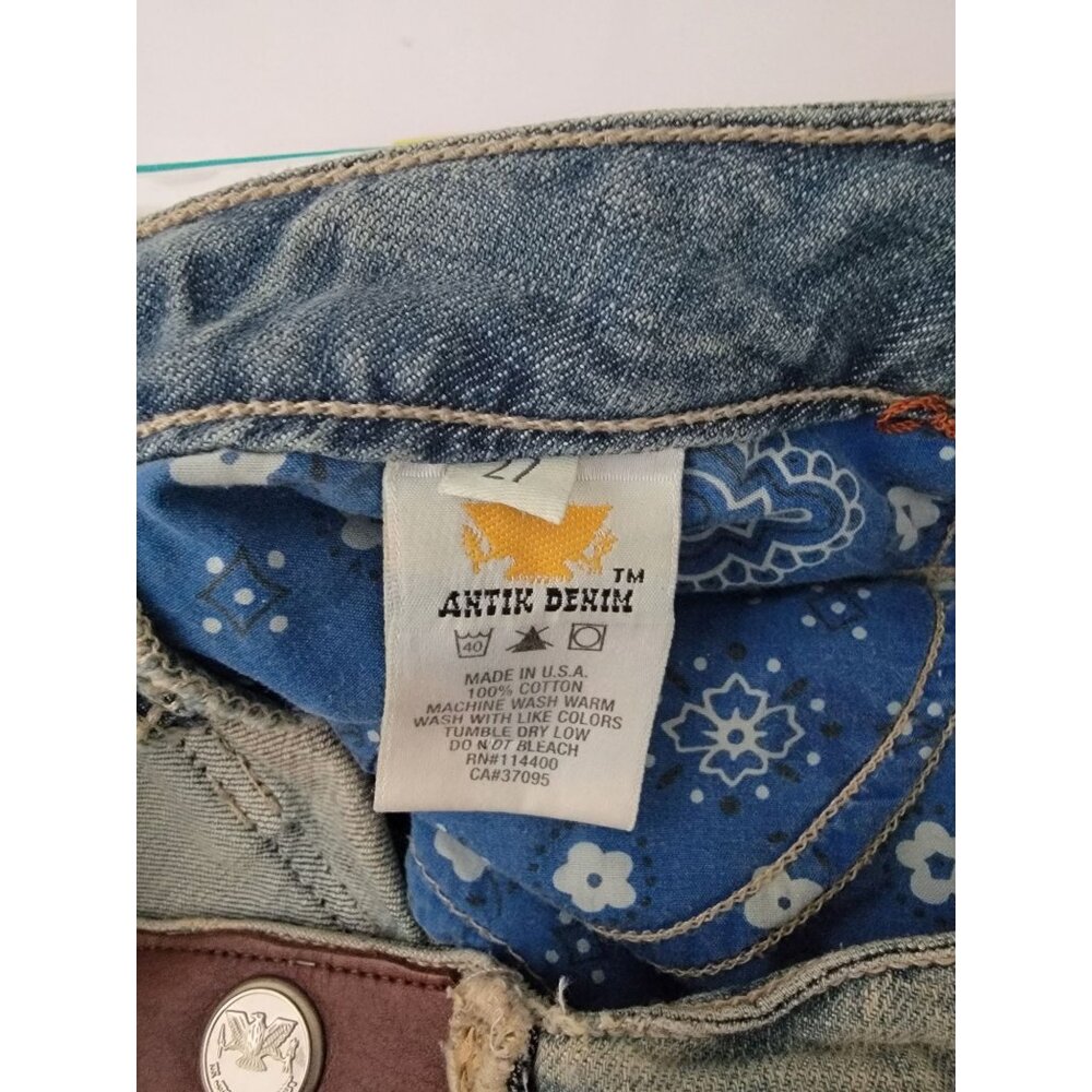 Y2K ANTIK DENIM Distressed Bootcut Low Rise Jeans Weave Pattern Women's Size 27 - Picture 10 of 12